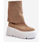 Zazoo 3410 Suede Women's Boots on Chunky Platform Beige | Shoptok.si