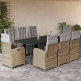 vidaXL Vrtna jedilna garnitura 9-delna z blazinami bež poli ratan, (21059495) | Shoptok.si