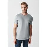 Avva Men's Gray Ultrasoft Crew Neck Cotton Slim Fit Narrow Cut T-shirt Cene