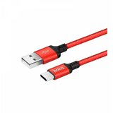 Hoco podatkovni kabel Type C na USB 2m 3A rdeč pleten | Shoptok.si
