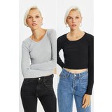 Trendyol black-Grey 2-Piece Crop Knitted Blouse Cene