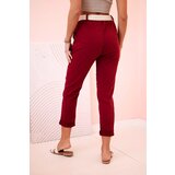 Kesi Włoski Women's viscose trousers with belt and rolled up leg burgundy | ePonuda.com