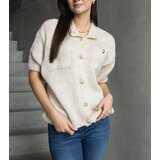 Gemre Beige women's sweater with short sleeves decorative buttons Shela | Shoptok.si