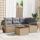 vidaXL Set za vrtno sofa 5 delov z blazinami Bež Poli Ratan Akacija | Shoptok.si