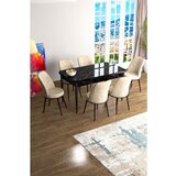 Hanah home Han - Black Marble, Cream Black MarbleCream Extendable Dining Table & Chairs Set (7 Pieces) | ePonuda.com