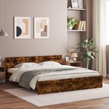 Furnova Posteljni okvir z vzglavjem in LED dimljen hrast 200x200 cm, (21939060) Cene