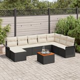 vidaXL Vrtni kauč set Set od 9 Crna i krem Ratan i tkanina | shoptok.hr
