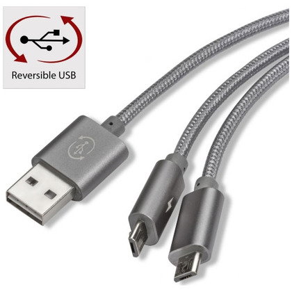 Podatkovni kabel Duo microUSB 100cm - siv