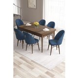 Hanah home Roz - Baroque, Navy Blue BaroqueNavy Blue Extendable Dining Table & Chairs Set (7 Pieces) | ePonuda.com
