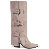SEASTAR Beige suede women's stiletto boots with buckles | shoptok.hr