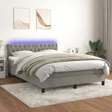 vidaXL Box spring postelja z vzmetnico LED sv. siva 140x190 cm žamet