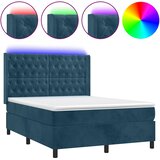 Krevet box spring s madracem LED tamnoplavi 140x200 cm baršun | Eponuda.com