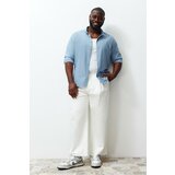 Trendyol Men's Blue Regular Fit Linen Look Plus Size Shirt cene