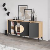 Marckeric Črna/v naravni barvi nizka komoda v hrastovem dekorju 180x82 cm Vae – | Shoptok.si
