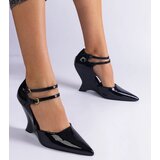 Gemre Black patent wedge pumps with buckles Vizario | Shoptok.si