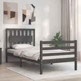 vidaXL Posteljni okvir z vzglavjem siv 90x200 cm trden les | Shoptok.si
