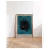 Wallxpert uramljena slika 115211, The Black Peacock Ohare Kosona, crni paun, tirkizna pozadina, 50 x 70 cm, ram u boji prirodnog drveta Cene