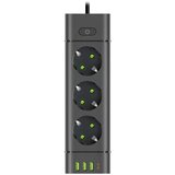 Prosto produžni kabl sa 3 utičnice, USB i USB-C priključcima, crni | Eponuda.com