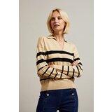 Moodo Women's striped sweater with collar - beige Cijene