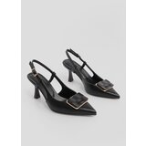Marjin Women's Stiletto Scarf Pointed Toe Thin Heel Buckled Heel Shoes Arsim Black Cene