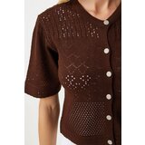  Women's Brown Openwork Seasonal Knitwear Cardigan | shoptok.hr