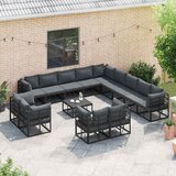 vidaXL Vrtna sedežna garnitura z blazino 13 pcs Črna Aluminij - - črna - 136.75 - 353 x 353 x 71 cm - 2025- | Shoptok.si