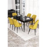 Hanah home trpezarijski set Via, sto na razvlačenje i 6 stolica, ploča u dekoru crnog mermera, senf žuta tkanina Jerry | Eponuda.com