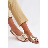 CheBello Leather Flat Sandals With Decoration 4642 Gold | shoptok.hr