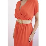 Kesi Włoski Long dress with a decorative belt dark orange | shoptok.hr