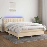  Krevet box spring s madracem LED krem 140x190 cm od tkanine Cijene