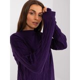 Fashion Hunters Dark purple classic sweater with a round neckline Cene