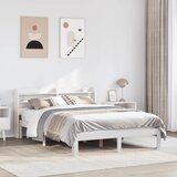 Maison Chic Posteljni okvir - Dvoposteljna postelja - Zakonska postelja z vzglavjem brez vzmetnice bel 160x200 cm, (21694158) | Shoptok.si