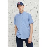 AC&Co / Altınyıldız Classics Men's Blue-white Comfort Fit Comfy Cut Buttoned Collar Cotton Gingham Short Sleeve Shirt. Cene