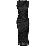 Trendyol Black Gray Lined Tulle Dress Cene