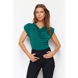 Trendyol Emerald Green Degaje Collar Padded Sandy Stretch Knitted Blouse cene