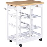 HOMCOM Kuhinjski voziček s kolesi Predali in držalo za steklenice Beli les 74x37x76cm, (20745474) Cene