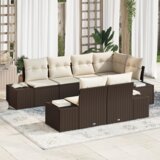 vidaXL 7-delni vrtni kavč set z blazinami rjava poli ratan | Shoptok.si