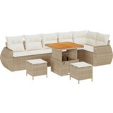 vidaXL 9-dijelni Vrtni Sofa Set s Jastucima Bež Poli Ratan Akacija | shoptok.hr