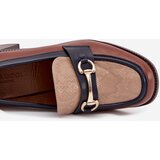 Boto Women's Low Heel Shoes with Embossing and Gold Detail Beige-Brown Novella | Shoptok.si
