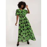 Fashion Hunters Black and green maxi dress with print