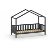 Vipack Antracitno siva otroška postelja iz masivnega bora v obliki hiške 90x200 cm DALLAS –