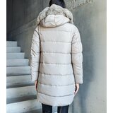 Gemre Light gray long quilted jacket with detachable sleeves decorated with fur Louis | Shoptok.si