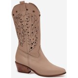 Boto Leather Boots With Perforated Shaft Dark Beige Zazoo 3714 | shoptok.hr