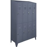 Wolf Garderobna omara s poševnim vrhom, polvisoki predelki, skupna širina 1200 mm, 8 predelkov, modro siva RAL 7031 | Shoptok.si