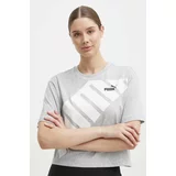Puma Bombažna kratka majica POWER ženska, siva barva, 677896