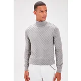 Trendyol Men's Gray Turtleneck Textured Knitwear Sweater