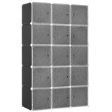 Nesta DIY garderobni sistem, črn, z 2 velikima in 9 majhnimi kockami, modularna omara, stojalo za čevlje in shranjevanje knjig ter igrač, 111×47×183 cm, (5000493227) | Shoptok.si