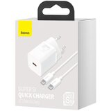 Baseus Super Si brzi punjač adapter, 1C, 25W, USB-C-USB-C 1 m kabel, bijeli | shoptok.hr