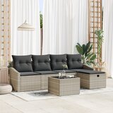 vidaXL 6-delni vrtni kavč set z blazinami svetlo sivi poli ratan | Shoptok.si