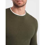 Ombre Men's cotton sweater with round neckline - dark olive | Shoptok.si